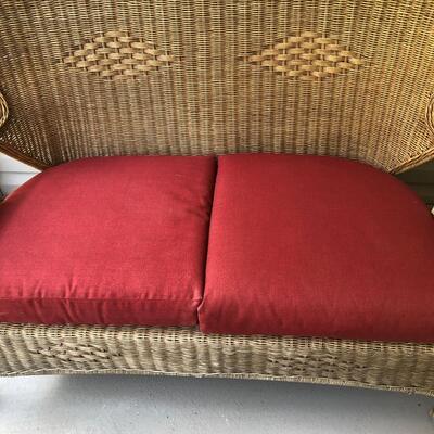 Brown Wicker Loveseat & Matching Wall Art (P-KM)