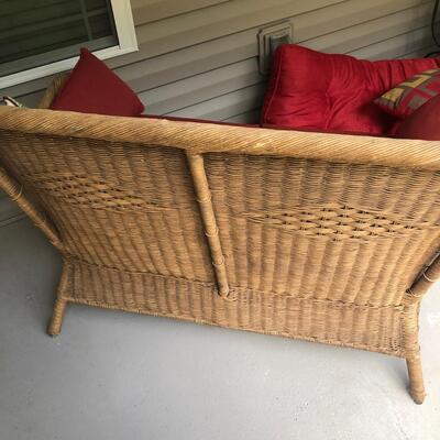 Brown Wicker Loveseat & Matching Wall Art (P-KM)