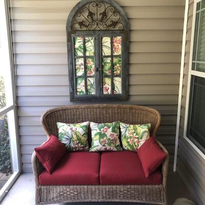 Brown Wicker Loveseat & Matching Wall Art (P-KM)