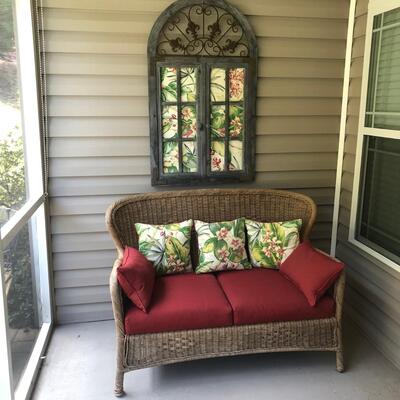 Brown Wicker Loveseat & Matching Wall Art (P-KM)