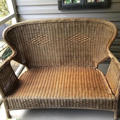 Brown Wicker Loveseat & Matching Wall Art (P-KM)