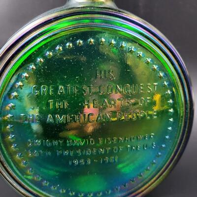 VINTAGE DWIGHT D. EISENHOWER CARNIVAL GLASS COLLECTABLE BOTTLE