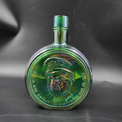 VINTAGE DWIGHT D. EISENHOWER CARNIVAL GLASS COLLECTABLE BOTTLE