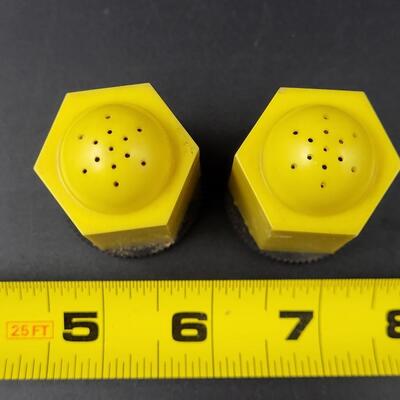 VINTAGE YELLOW PLASTIC SALT & PEPPER SHAKERS