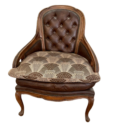 Spacious Vintage Brown Leather and Wood Wing Chair - jb11288