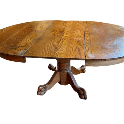 Claw Footed Figured Oak Wood Dining Table With Leafs Seats Up To Eight - jb11279