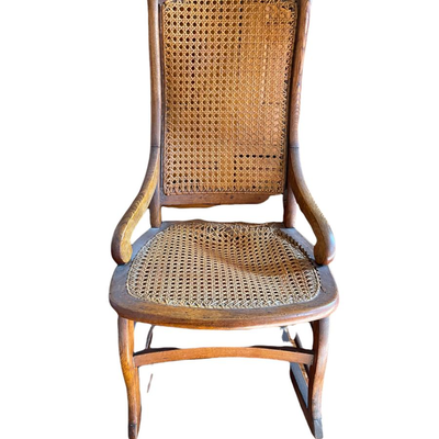 Antique Wooden Rocking Chair With Wicker Back And Seat - jb11281