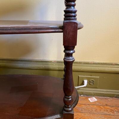 Dark Cherry Stained Side Table with Two Shelves - jb11183