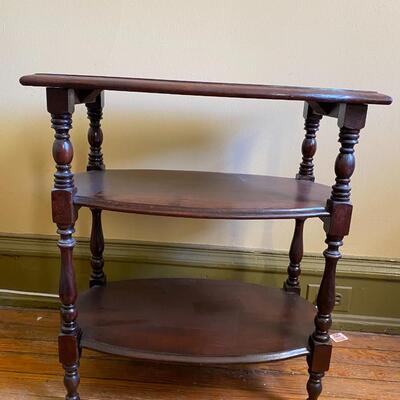 Dark Cherry Stained Side Table with Two Shelves - jb11183