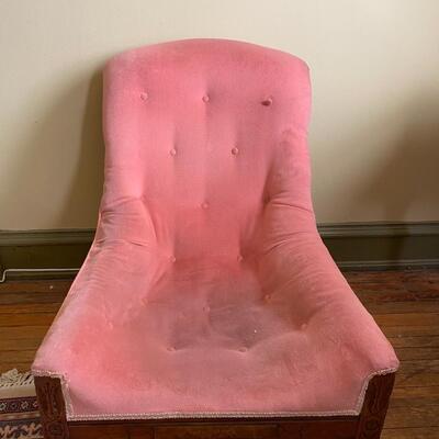 Wingback Sleep Chair In Pink Velvet With Dark Wood Stained Legs - JB11188