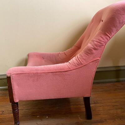Wingback Sleep Chair In Pink Velvet With Dark Wood Stained Legs - JB11188