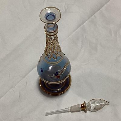glass perfume decanter- blue and gold