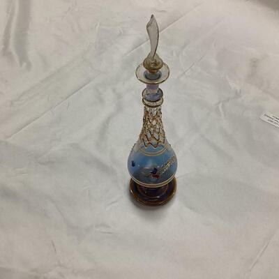 glass perfume decanter- blue and gold