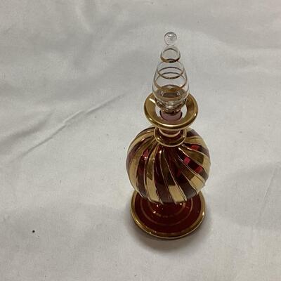 glass perfume decanter- red and gold