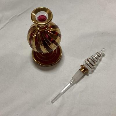 glass perfume decanter- red and gold