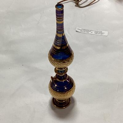 glass perfume decanter- blue and gold