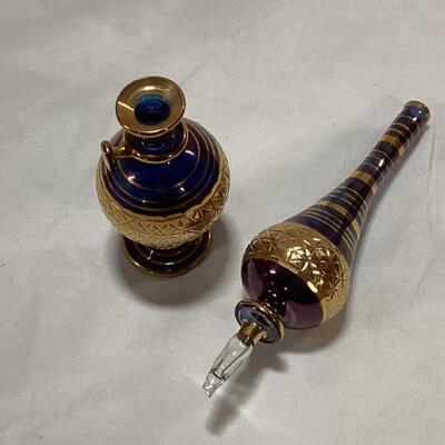 glass perfume decanter- blue and gold