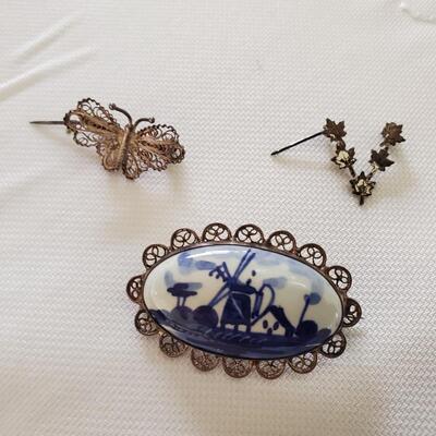 Delft, Sterling, and Signed Delicate Pins