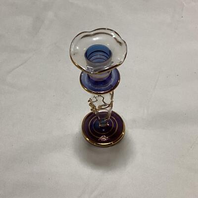 blue glass candle holder
