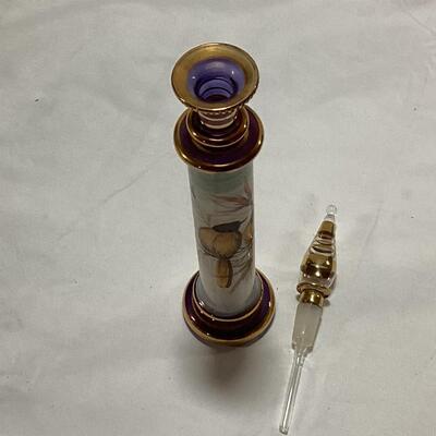 glass perfume decanter- with painted bird
