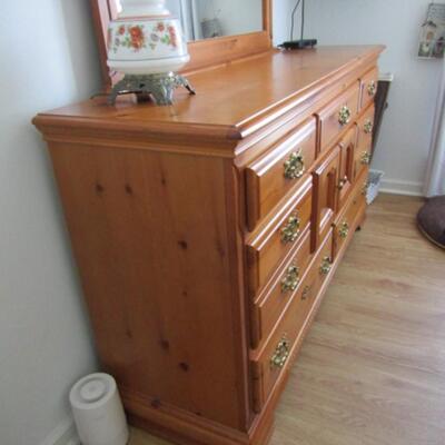 Wood Finish Stretch Dresser with Mirror (No Contents)