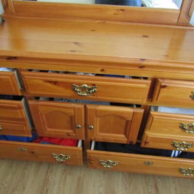 Wood Finish Stretch Dresser with Mirror (No Contents)