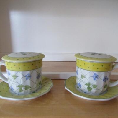 Set of Two Covered Mugs with Saucers- Andrea by Sadek