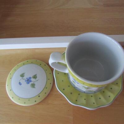Set of Two Covered Mugs with Saucers- Andrea by Sadek