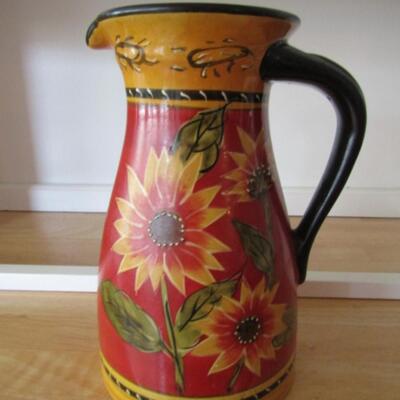 Hand Painted Pottery Pitcher- Sunflowers
