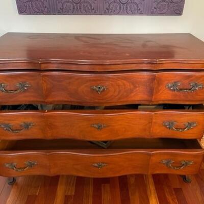 John Widdicomb Company Figured Three Drawer Dresser Brass Hardware - PY11649