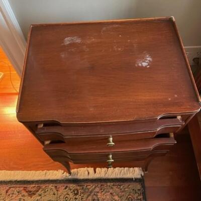 Vintage Chestnut Stained Three Drawer Nightstand / Side Table - PY11648
