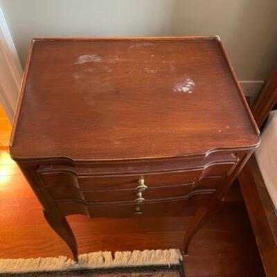 Vintage Chestnut Stained Three Drawer Nightstand / Side Table - PY11648