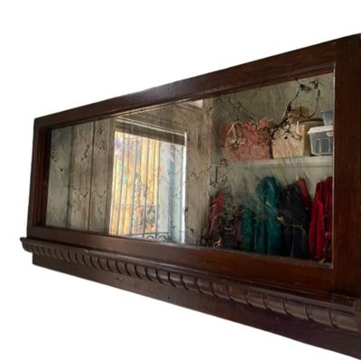 1875 Antique Dark Walnut Stain Mirrored Transom With Spiral Molding- PY11671