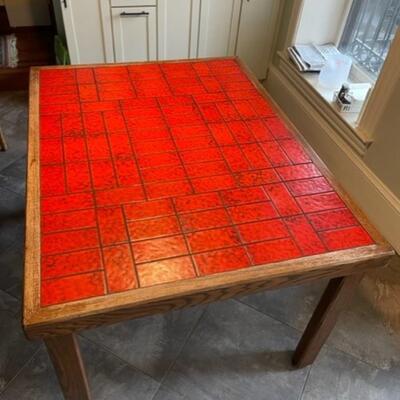 Oak Dining Table With Red Tile Inlay Top - PY11669