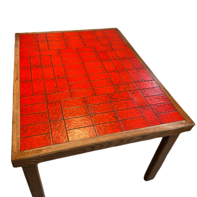 Oak Dining Table With Red Tile Inlay Top - PY11669