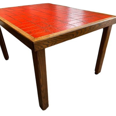 Oak Dining Table With Red Tile Inlay Top - PY11669