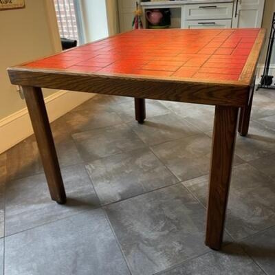 Oak Dining Table With Red Tile Inlay Top - PY11669