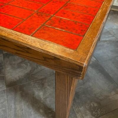 Oak Dining Table With Red Tile Inlay Top - PY11669