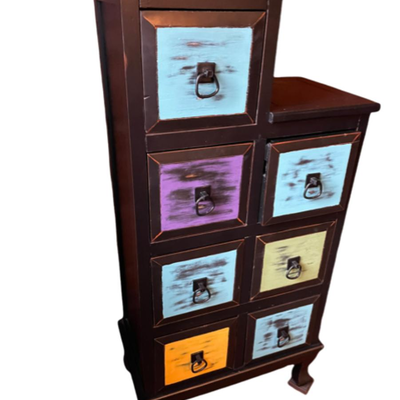Multi Colored Distressed Seven Drawered Cabinet / Chest of Drawers - PY11666