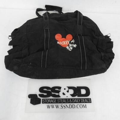 Black Duffle Bag With Red Heart, Embroidered Mickey Mouse