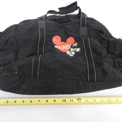 Black Duffle Bag With Red Heart, Embroidered Mickey Mouse