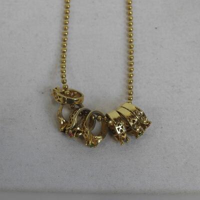 2 Necklaces: Goldtone 7 Tiny Birthstone Rings & Silvertone Heart Photo Pendant