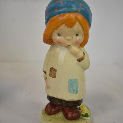 6 Vintage Figurines: Ceramic Santa, Chalk Figure Girl World Craft - 1960s