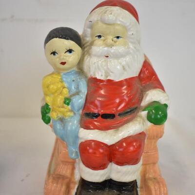 6 Vintage Figurines: Ceramic Santa, Chalk Figure Girl World Craft - 1960s
