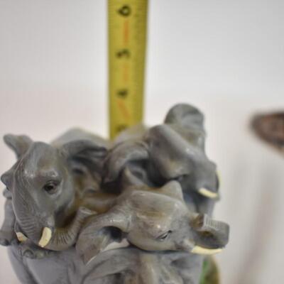 6 pc Elephant Lot: Wind Chime, 1 Elephant Detached, Trinket Box, Figurines
