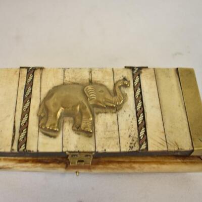 6 pc Elephant Lot: Wind Chime, 1 Elephant Detached, Trinket Box, Figurines
