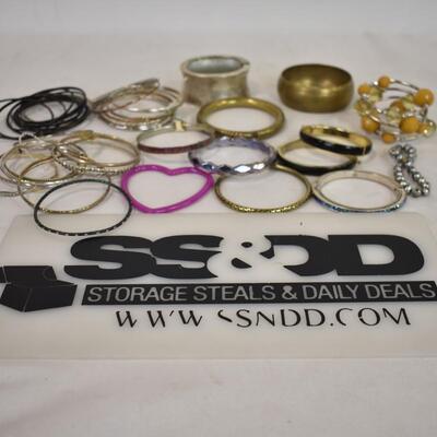 Assorted Bangle & Cuff Bracelets, Costume Jewelry, Various Colors/Styles