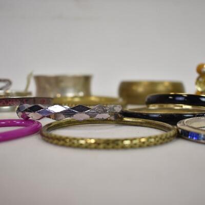 Assorted Bangle & Cuff Bracelets, Costume Jewelry, Various Colors/Styles