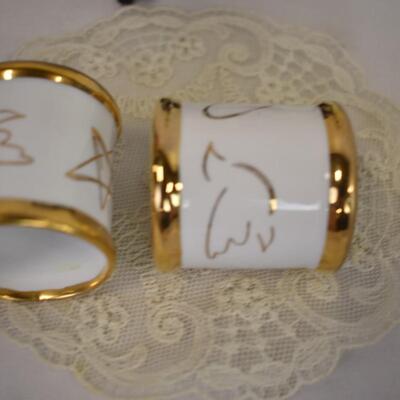 10 pc Glass Decor: Anniversary Dish, 2 Roses, Vase, Sugar Bowl, Gold Tone Trim