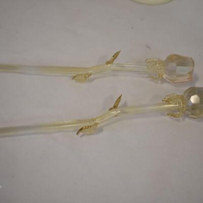 10 pc Glass Decor: Anniversary Dish, 2 Roses, Vase, Sugar Bowl, Gold Tone Trim